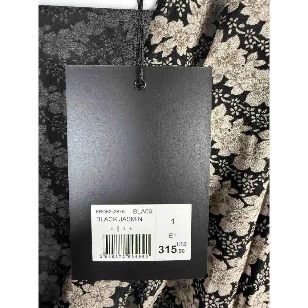 NWT The Kooples Jasmine Print Silk Wrap Dress Black Beige Floral Size 1 US XS-S - Picture 6 of 8